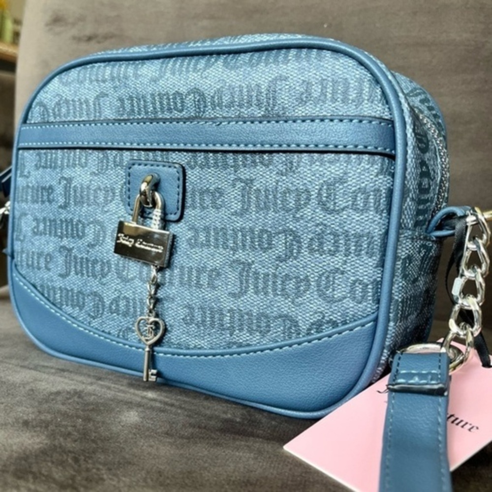 Juicy Couture Eastside Westside Camera Bag Denim Blue Lock Key NWT